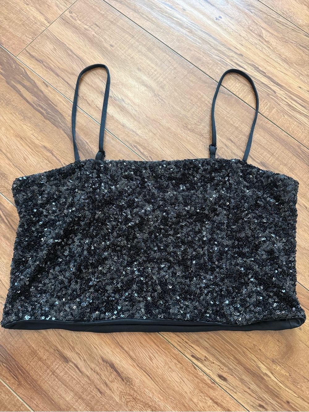 Express Black Sequin Spaghetti Strap Crop Top